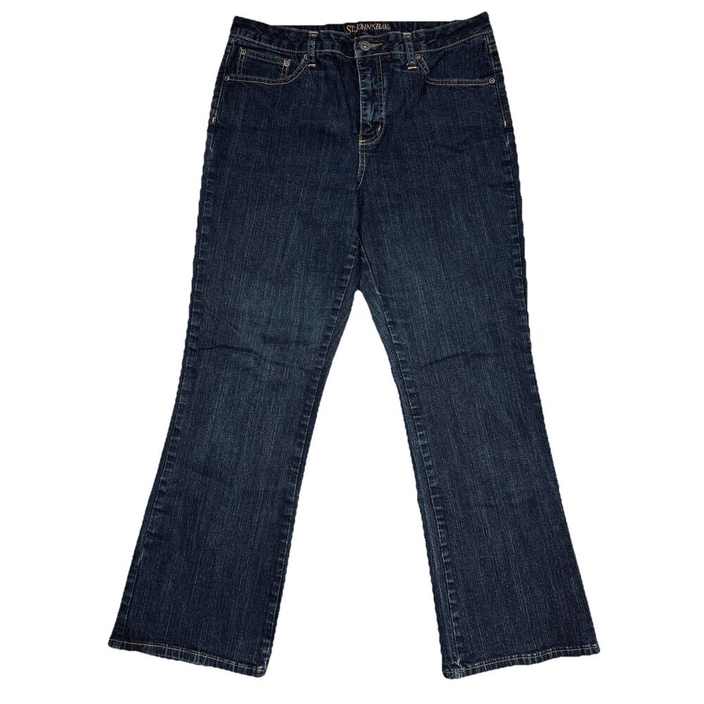 St Johns Bay Bootcut Jeans Womens 12 Short Dark Blue Denim Measures 32 x 28